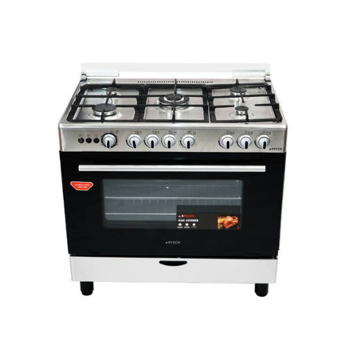 CUISINIERE ASTECH 5FEUX 90X60 +  FOUR A GAZ FULL OPTION GRIS CK93DA010
