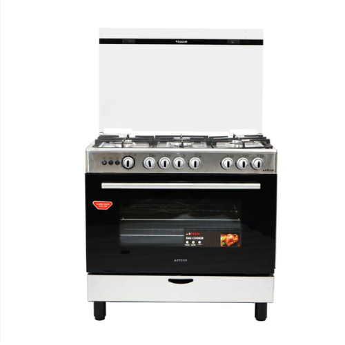 CUISINIERE ASTECH 5FEUX 90X60 +  FOUR A GAZ FULL OPTION GRIS CK93DA010