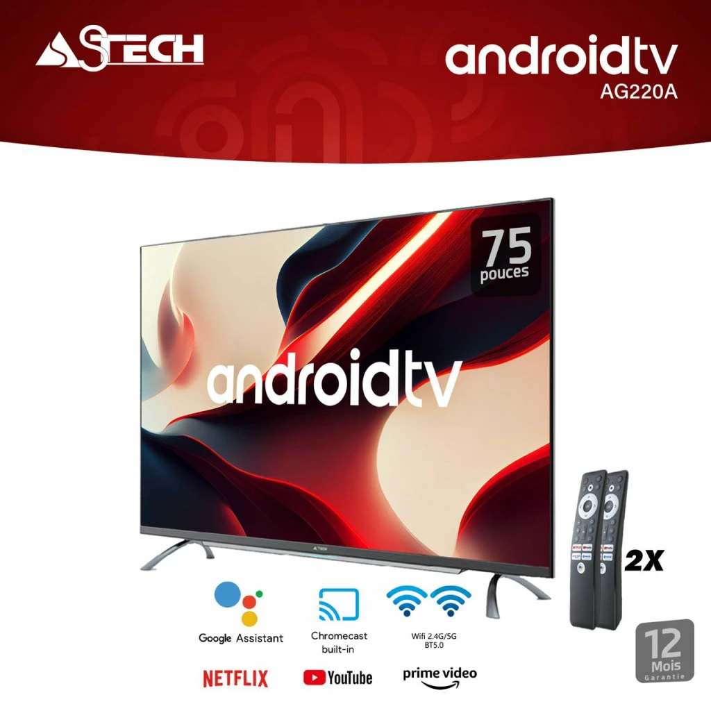 Télévision Astech 75″ SMART TV Android – 4K UHD (190 cm) 